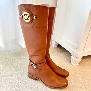 MICHAEL KORS Logo Leather Cognac Riding Boots Sz 9